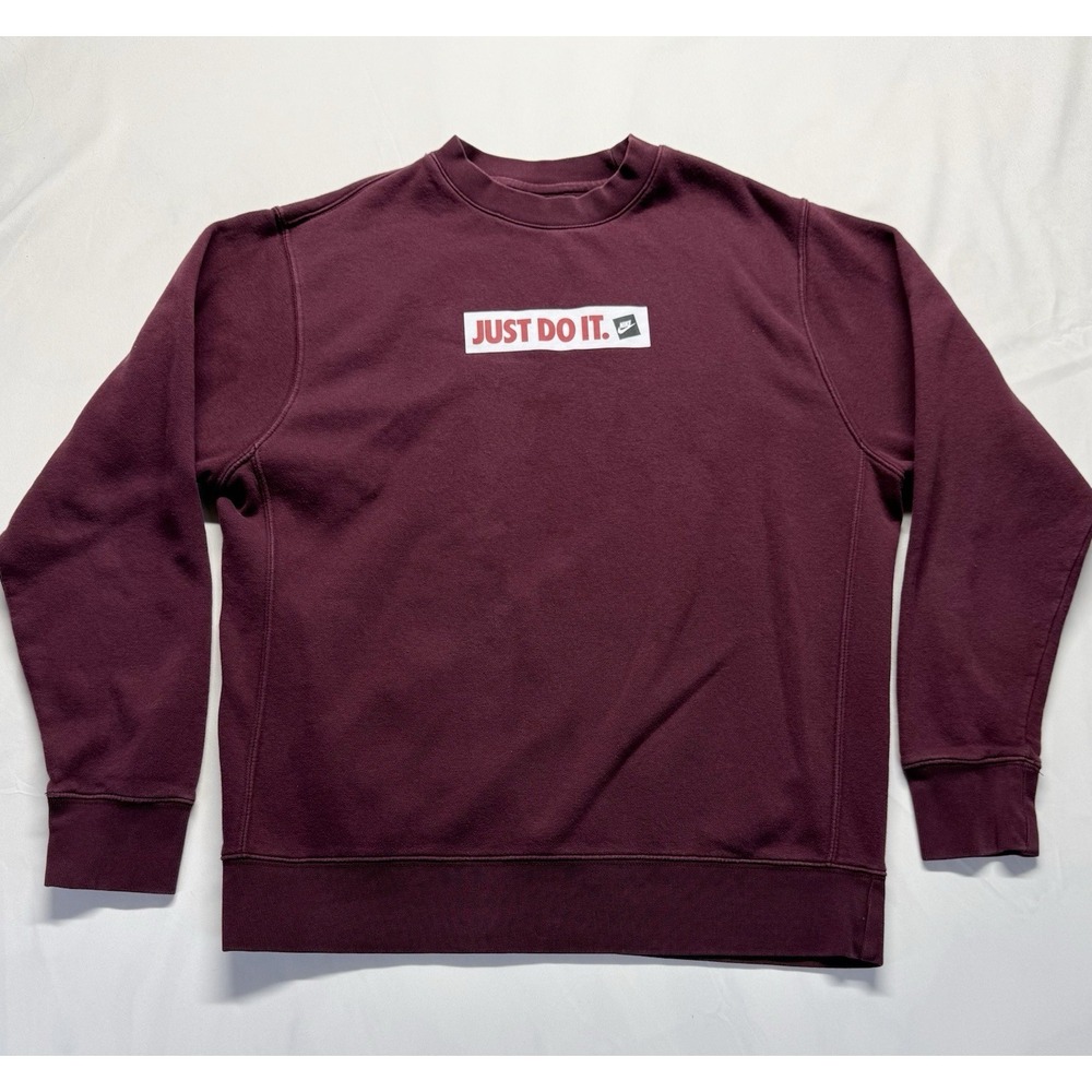 Nike Just Do It Crewneck‎ Sweatshirt Medium Burgundy Fleece Pullover Logo